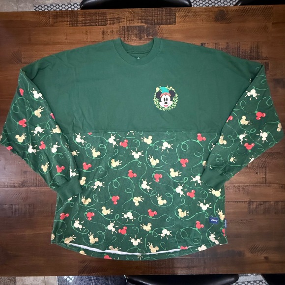 Disney Parks Christmas Spirit Jersey Mickey Mouse Holiday Green Large - Picture 1 of 7